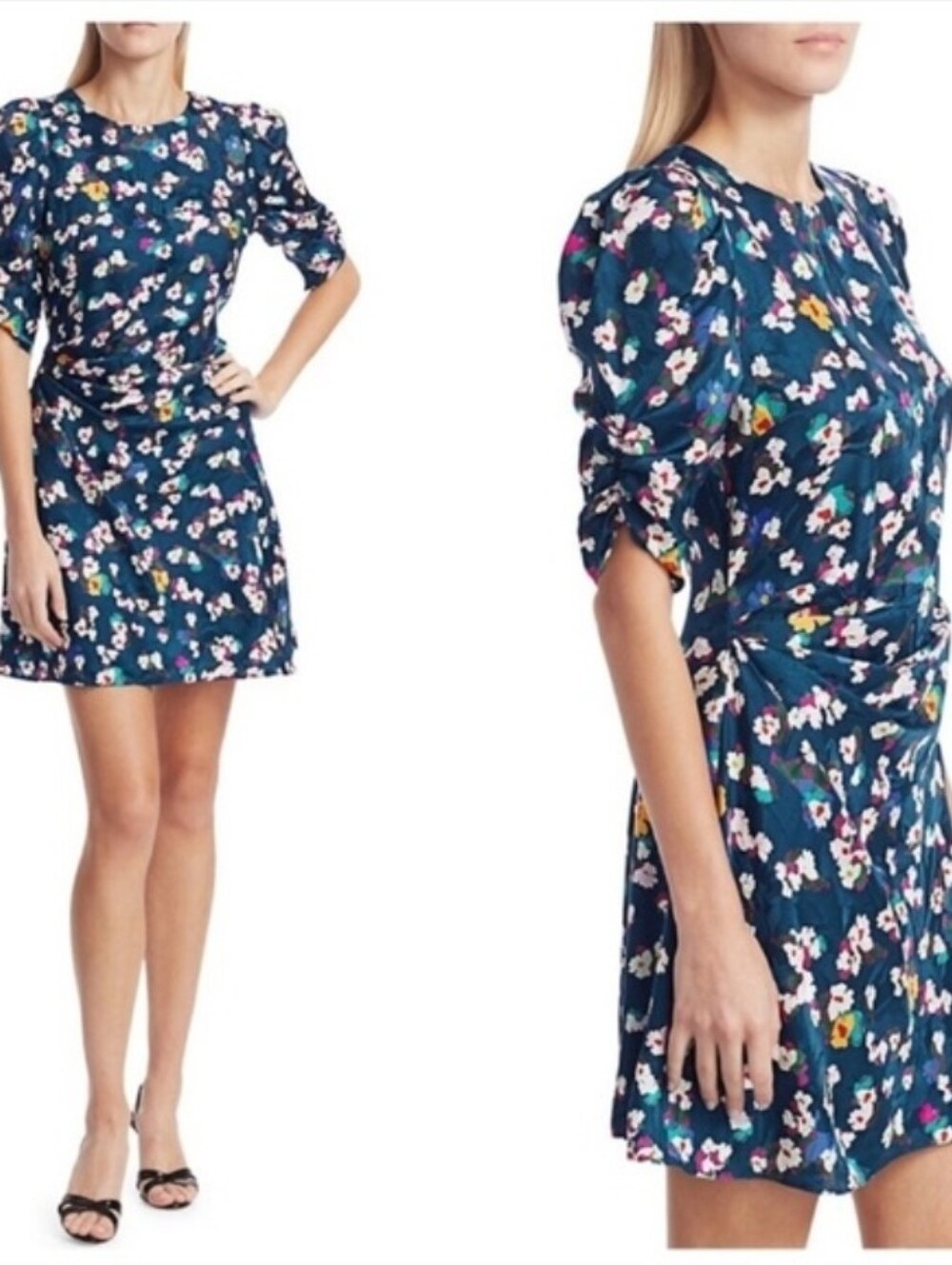 Tanya Taylor Silk Navy Floral Shift Dress